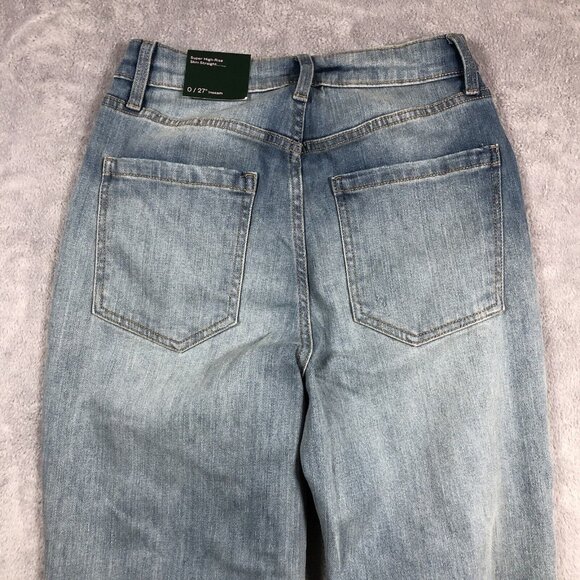 Wild Fable Jeans Womens Sz 0 Light Wash Super High Rise Slim Straight Distressed - Picture 12 of 14